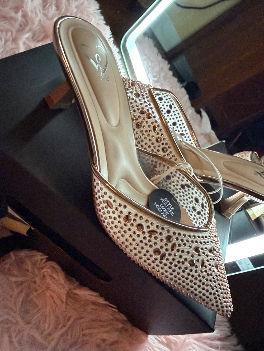 Windsor Rose Gold Crystal Embellished Pointed Slingback Mules